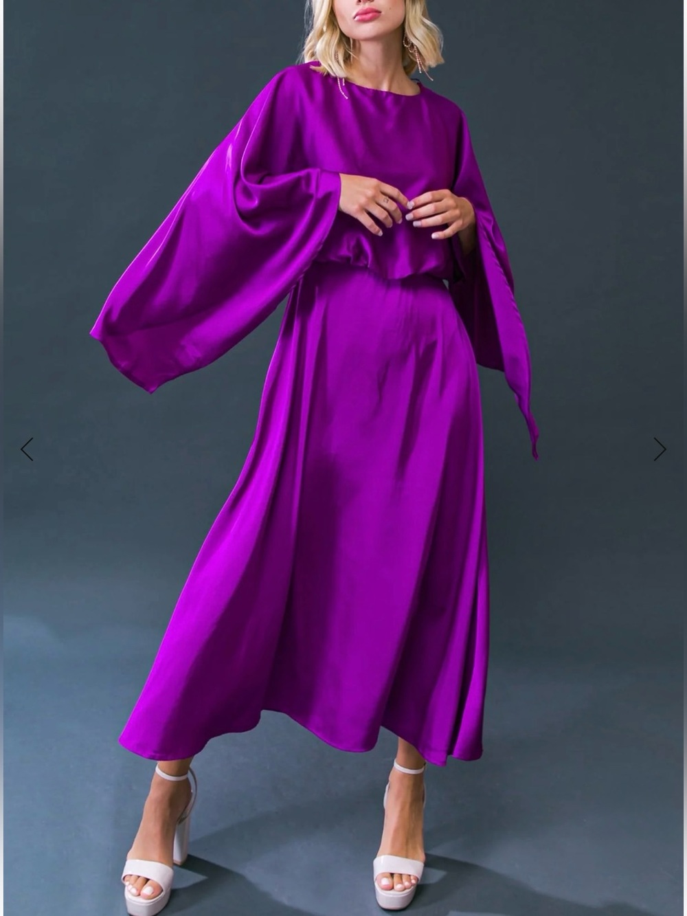 NWOT Flying Tomato Magenta Satin tea length formal Dress size M